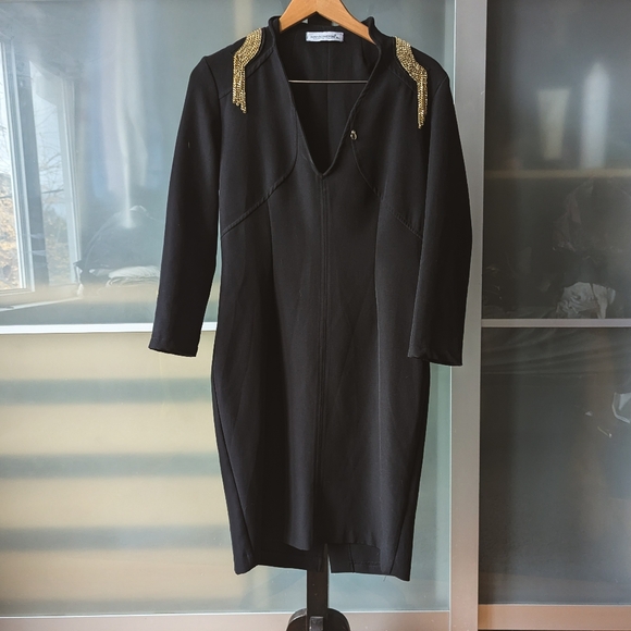 Preloved Rinascimento Black Italian Dress with Gold Shoulder Embellishments - L - Picture 1 of 16